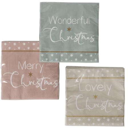 in due 3 x 20 Servietten 'Wonderful Christmas' - 33 x 33 cm, 3-lagig, Grün, Altrosa, Beige