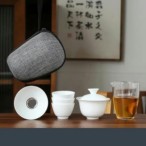 YFZCLYZAXET Servicio de Porcelana Tazas de té Gaiwan Taza de Ceremonia del té Tetera China portátil Kung Fu Juego de té de Viaje Taza de té de cerámica con Filtro