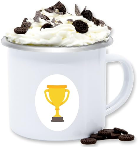 Emaille Tasse Blechtasse - Karneval & Fasching - Tassen - Glücksbär Pokal Glücksbärchi Pokale I Sieger I Gewinner Geschenke Fussballpokal - 300 ml - Weiß Silber - fasching- carnevale karnevals