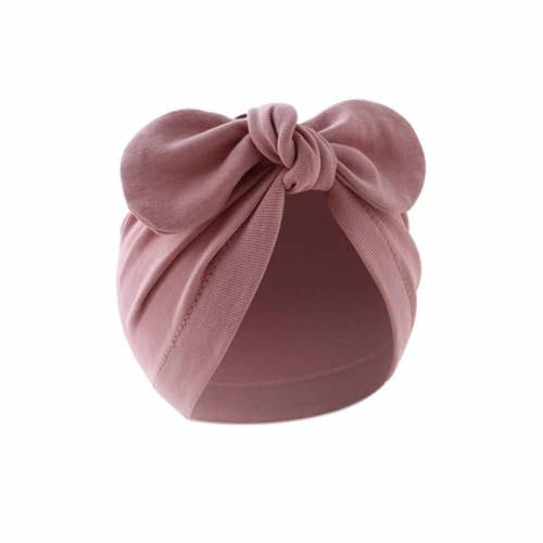 Yurosiay Berretto neonato carino cappello turbante con fiocco, morbido cotone elasticizzato, per neonati, 0-12 mesi, per bambini, 17 × 17 cm, grigio, Rosa 1#, Taglia unica