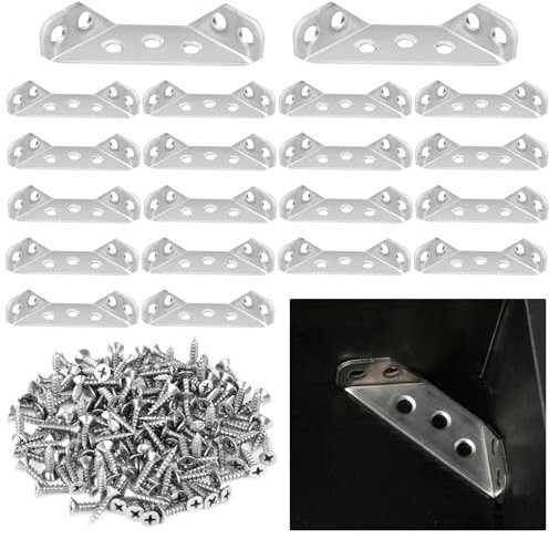 lahnao Universeller Möbel-Eckverbinder aus Edelstahl, 20 Stück Eckverbinder Möbelbau, Eckverbinder Metall mit 160 Schrauben, Dreieckige Eckwinkel für Regal, Schrank, Tisch, Stuhl