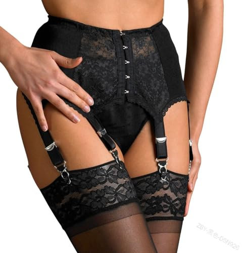 Satohom Donna Sexy Floreale Pizzo Reggicalze Intimo Reggicalze Vita Alta con 6 Clip in Metallo Giarrettiera per Calze Hot Taglia Forti Elastica Reggicalze Regolabile Giarrettiera Reggicalze S-XL