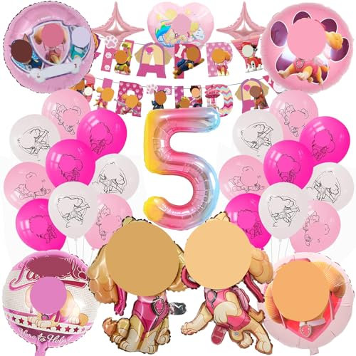 Mizijia 26 Stück Paw Dog Geburtstagsdeko 5 Jahre Mädchen, Paw Dog Luftballons Geburtstag Set, Kindergeburtstag Folienballon, Geburtstag Party Deko Ballons Set für Kinder (5)