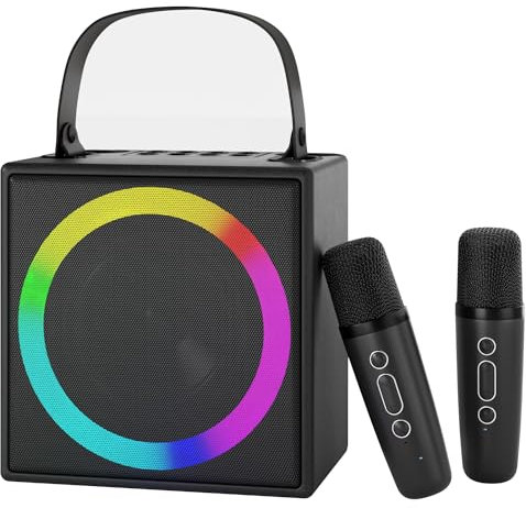 Portable Karaoke Machine, Bluetooth Karaoke System with 2 Microphones, Speaker Portable PA System Karaoke Microphone Karaoke Set with USB/TF Card/AUX, for Wedding, Church, Home Party, Outdoor (Black)