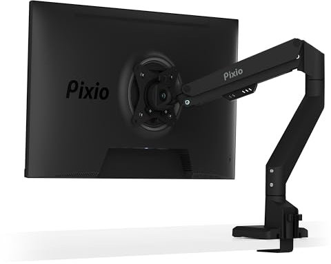 Pixio PS1S Wave Black Single Monitor Arm Stand Desk Mount - Fits up to 32 inches Monitors and up to 19.8lbs. VESA Compatibility and Integrated Cable Management
