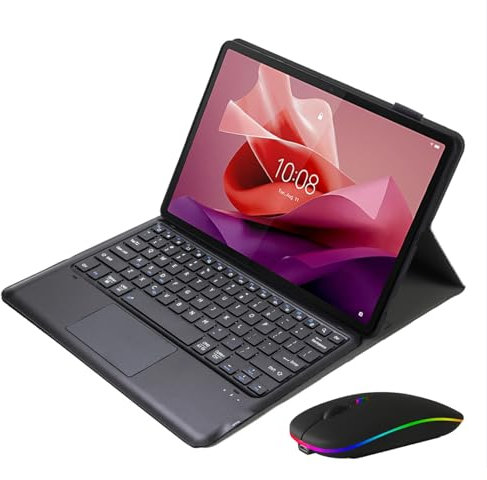 Bueuwe Keyboard Case for Lenovo Tab P12 12.7 Inch 2023, 7 Color Backlit Keyboard with Trackpad, Soft TPU Back Cover