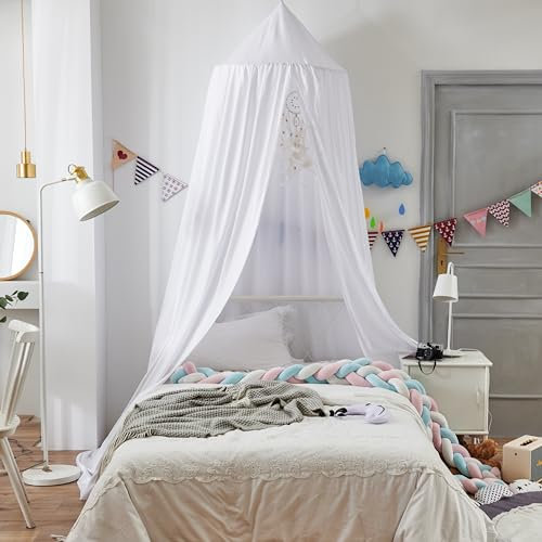 Betthimmel für Jungen und Mädchen, extra großes Kuppel-Moskitonetz, Leseecke, Baldachin für Kinder, Jungen, Doppelbett, Queen-Size-Bett, feuerhemmender Stoff (weiß)