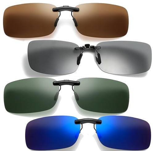 Dtoterul 4 Stück Sonnenbrille Clip, Sonnenbrille Zum Aufstecken, Sonnenbrillen Aufsatz Brille, Sonnenbrille Aufsatz für Brillenträger, Geeignet für Damen und Herren(4 Farben)