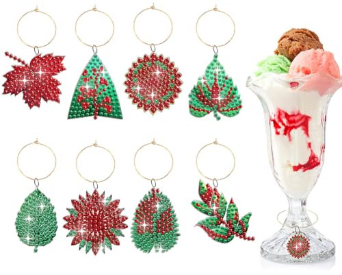 JUCHRZEY 6/8 Stück DIY Diamant-Kunst-Gemälde, Weinglas-Dekoration, Kaleidoskop, Diamant-Gemälde, Weinglas-Erkenner, Anhänger, Strasssteine, Weinglas-Marker, Charms for Familie, Hotel, Party,