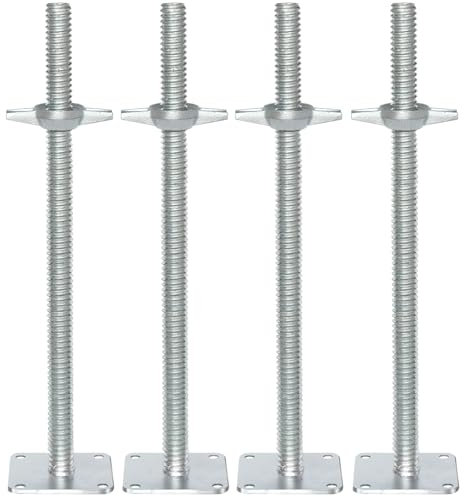 Scaffolding Adjustable Leveling Jack 24, Galvanized Screw Solid Stem with Base Plate, 4 Pack