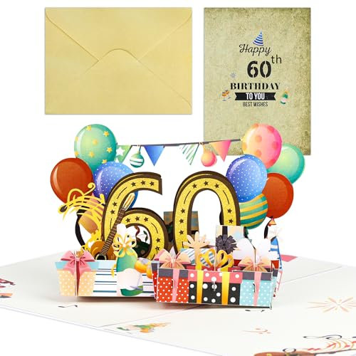 60 Geburtstag Geschenk Männer Frauen, Pop Up Karte Grußkarten Deko Geschenke zum 60 Geburtstagskarte für Ehemann Ehefrau Mama Papa Oma Opa, Geldgeschenke 60 für Party Geschäftliches Hochzeit Jubiläum