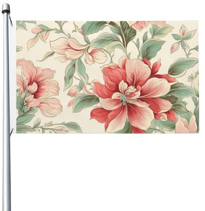 Drapeau d'extérieur double face de 0,9 x 1,5 m avec 2 œillets - Fleurs rouges et feuilles vertes - Drapeaux 200D robustes pour décorations extérieures - Drapeau en polyester pour les vacances en plein