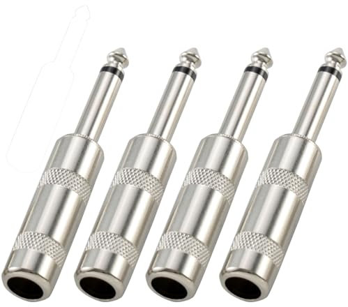 Greluma 4 pièces Connecteur Jack mâle Mono TS 1/4 Audio à souder de 6,35 mm pour câbles de Haut-Parleur/Guitare/Microphone