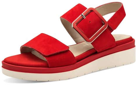 Tamaris Comfort Damen Sandalen flach aus Leder mit Schnalle, Rot (Red Suede), 38 EU