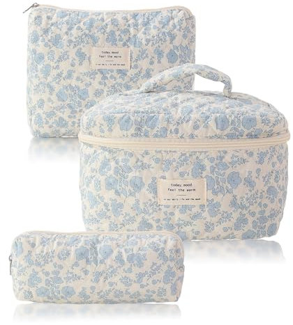 3 Stück Kosmetiktasche Set, Kulturtasche Damen Kosmetiktasche Reise Kosmetiktasche Blumen Aesthetic Mäppchen Schminktasche Groß Make up Tasche(3-teiliges Set kleine weiße Orchidee)