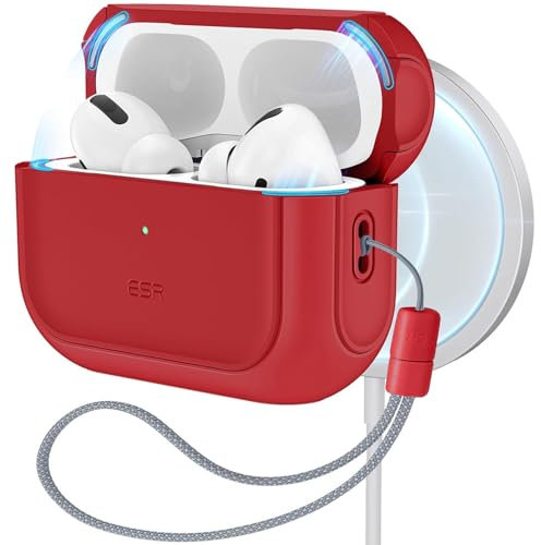 ESR Funda para AirPods Pro 2/1 Generacion (2023/2022/2019), Compatible con AirPods Pro 2 (USB-C/Lightning Cable), Compatible con MagSafe, Protección contra Caídas, Tapa Magnética, Serie Orbit, Rojo