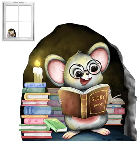 Tuxxjzm Mausloch Wandtattoo,Niedliche Maus-Wandaufkleber - Niedliche Lesebuch-Mäuse-Kinderzimmer-Wandaufkleber, Cartoon-Aufkleber, die nachts für die Steckdose leuchten