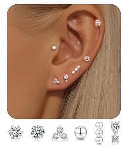 Senteria Ohrstecker Silber 925 für Damen Kleine Ohrstecker Silber Set Hypoallergen Kleine Silber Ohrstecker Zirkonia Ohrringe Silber 925 Stecker für Mehrere Piercings 6 Paar