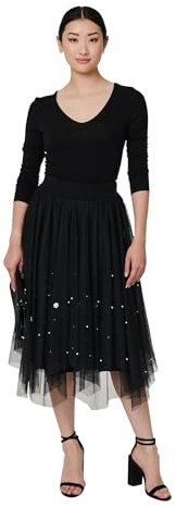 Izabel London Reversible Hanky Hem Mesh & Knit Midi Skirt Made from Viscose Blend for Women UK with high Waist.