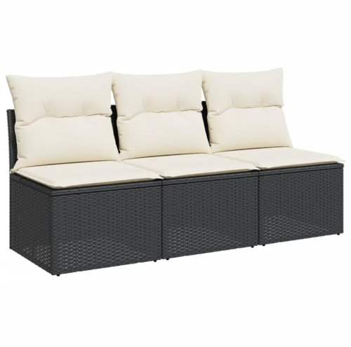 HETFTJN Kleine Couch Gartenlounge Outdoor Sofa Mini Couch - Gartensofa mit Kissen 3-Sitzer Schwarz Poly Rattan für Balkon Schwimmbad Garten Speisesaal