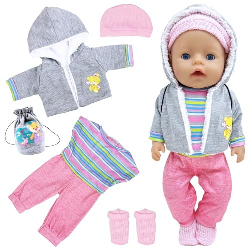 Baby Puppe Kleidung Kompatibel mit Baby neu geboren Kleidung 36-43 cm Puppe, Set mit Mantel Bluse Hosen Hut und Socken，Puppe Kleidung für Outfits Süße Baby Puppe Outfits