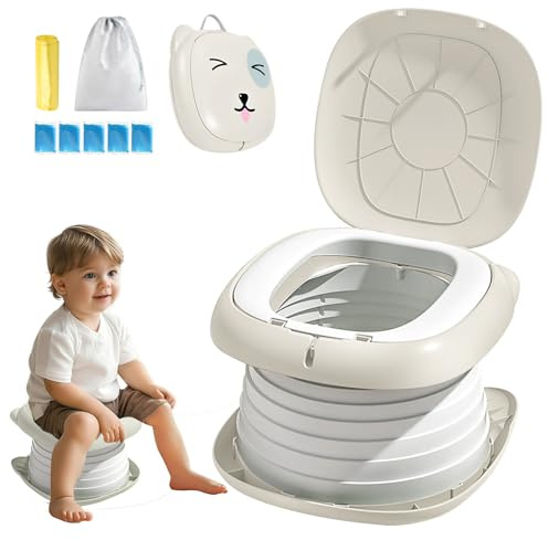 Töpfchen Falttoilette Kinder, Klapptoilette für Kinder, Faltbarer Toilettensitz Kinder, Töpfchen für Unterwegs, Töpfchen Faltbar, Töpfchen für Kinder Baby Toilettensitz mit Ersatztaschen(Grau)