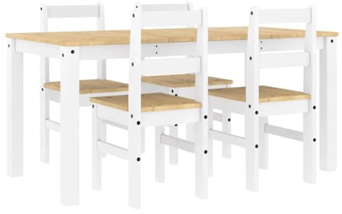 vidaXL 5-TLG. Essgruppe Panama Weiß Massivholz Kiefer, Esszimmergarnitur, Tischgruppe, Esszimmerset, Esstischgarnitur, Sitzgruppe, Tischset