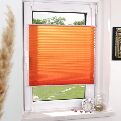 Grandekor Plissee Klemmfix ohne Bohren Orange 50x110cm(BxH) | Lichtdurchlässig & Blickdicht Jalousie Faltrollo Sichtschutz und Sonnenschutz für Fenster & Tür einfache Montage