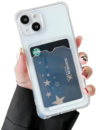 DEFBSC Compatible with iPhone 14, Transparent Back Card Holder Phone Case, Ultra Slim Soft TPU Shockproof Clear Case with Card Slot for Back of Phone, White