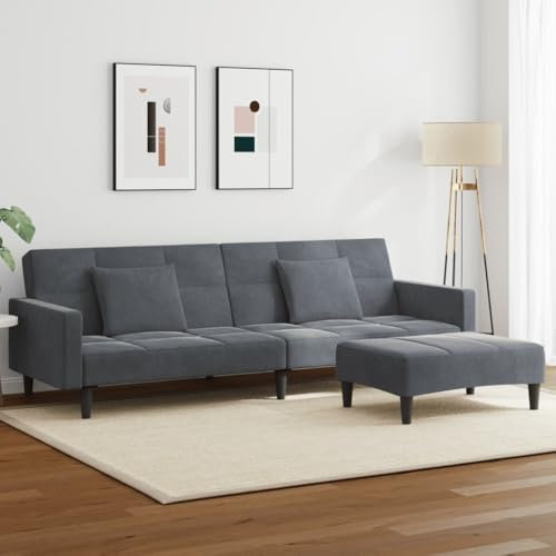 Xichuzi Schlafsofa 2-Sitzer mit Fußhocker Dunkelgrau Samt, Sofas & Couches, Sofa Wohnzimmer, Relaxsofa, Sofa Für Schlafzimmer - 3258117