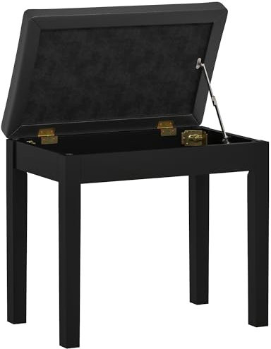 HOMCOM Klavierbank Klavierhocker mit Stauraum, Holzbeine Pianobank Kunstleder, Schwarz, 55 x 34 x 50 cm