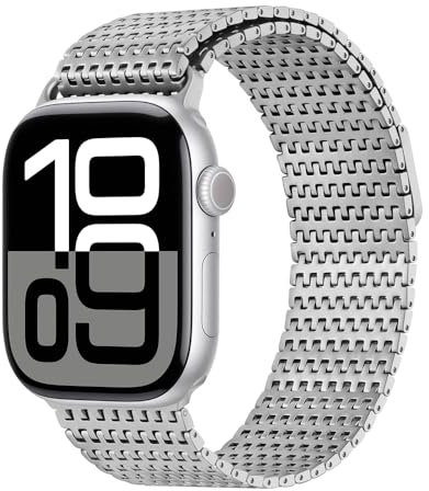 dayeer Cinturino in acciaio inossidabile per Apple Watch Ultra 2 Bracciale magnetico per iWatch serie 10 9 8 7 6 5 4 SE(Silver)