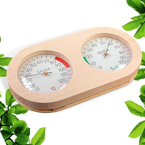 Sauna Thermometer Hygrometer, Sauna Hygrometer Holz, Sauna Messgerät, Holz Sauna Thermohygrometer Mit Thermometer + Hygrometer, Genaue Sauna Dampfbad Thermometer Hygrometer, Für Yogaraum, Badezimmer