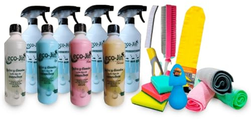 Eco-Jin Pack (SPA - Intense - Home - Neutro) | 4 Difusores | Plumero | Cepillo Juntas Amarillo | Cepillo Textil Rosa | 4 Bayetas Microfibra | 4 Estropajos con Esponja | Bola Descalcificadora