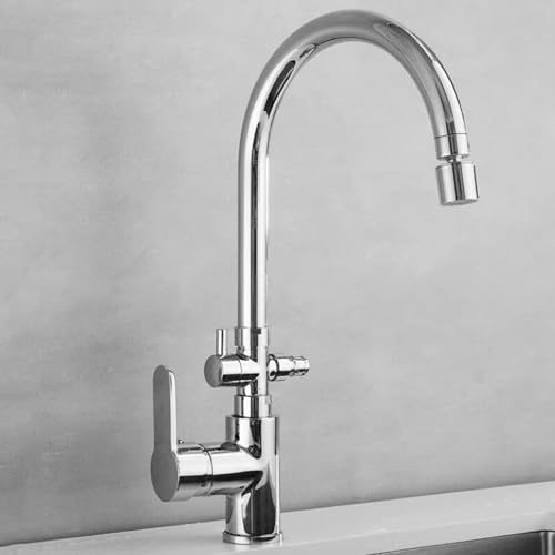 Grifo Cocina con Interfaz de Lavavajillas Grifo Fregadero Cocina Latón Giratorio de 360° Orificio Único Doble Manija Grifos de Cocina-Cromado