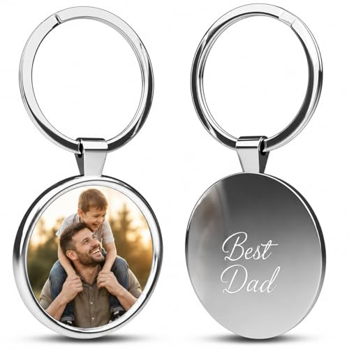 Personalised Photo Keyring Double Sided w/ Picture & Text – Custom Gift | Keepsake, Engraved Steel Keychain, Personalised Sentimental Gift, Anniversary Wedding Birthday Valentines Gifts Christmas