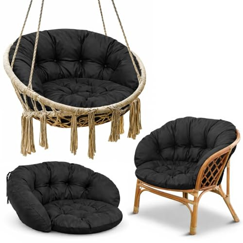 FLLOW Hängesessel Kissen Sitzkissen für Hängeschaukel - Polster für Hängehöhle Lesesessel Hängestuhl und Papasansessel runde Auflage für Outdoor und Indoor, Schwarz