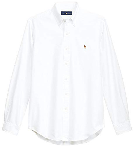 Ralph Lauren Polo Men's Long Sleeve Button-Down Oxford Shirt, Basic Ralph Lauren White, Large