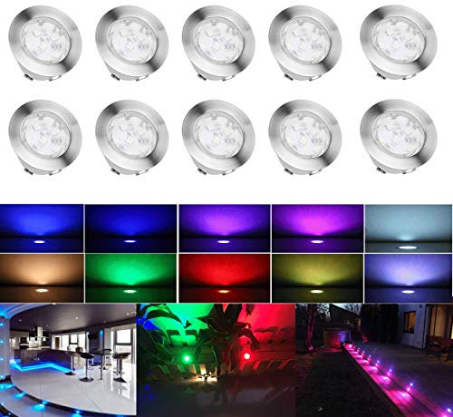 Spot Encastrable LED pour Terrasse,Spot Encastré en DC12V IP67 Etanche Ø60mm Acier Inoxydable Exterieur luminaire,Eclairage pour Jardin,Couloir (rgb, 10 kit)