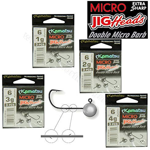 Kamatsu Micro Jig Head with Double Micro Barb, Size 6, 3pcs, Ideal for Drop Shot Fishing, Perch, Pike