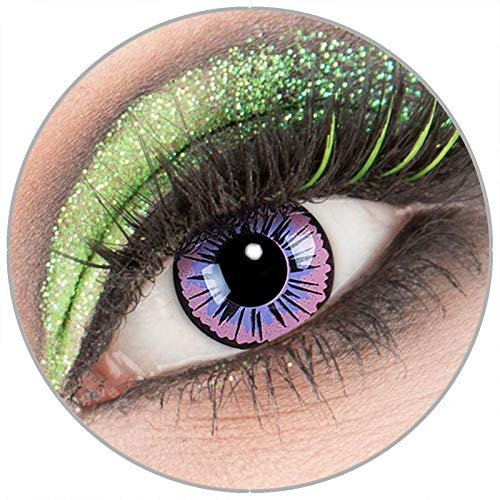 Farbige lila 'Purple Fee' Kontaktlinsen ohne Stärke 1 Paar Crazy Fun Kontaktlinsen mit Behälter zu Fasching Karneval Halloween - Topqualität von 'Giftauge'