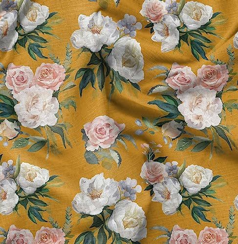 Soimoi Orange Poly Krepp Stoff Begonie & Pfingstrose Blumen- Stoff drucken Meter 52 Zoll breit