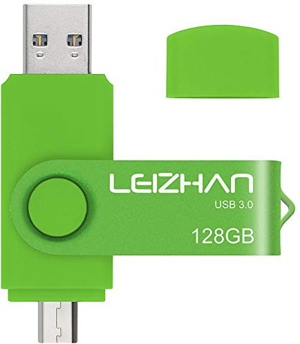 LEIZHAN Memoria USB 3.0 128GB,Pendrive OTG 2 in 1 USB Flash Stick para Samsung Huawei Android PC Tableta Mac -128GB（Verde