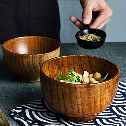 SAGIUSDM Bol en Bois Style Japonais en Bois Riz Soupe Bol Salade Bol Récipient De Nourriture Grand Grand Bol pour Enfants Vaisselle en Bois Ustensiles, Diamètre 9.5cm