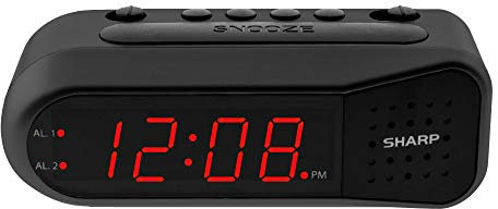 Sharp Digital Alarm Clock – Black Case with Red LEDs - Ascending Alarm Grows Increasing Louder, Gentle Wake Up Experience, Dual Alarm - Battery Back-up, Easy to Use with Simple Operation