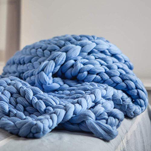 MANG Gestrickte Decke Grob Strickdecke Handgefertigt Kuscheldecke Grobstrick Überwurf Mode Wolldecke Dekor Geschenk, Grau/Marine, 40x47in (100x120cm)