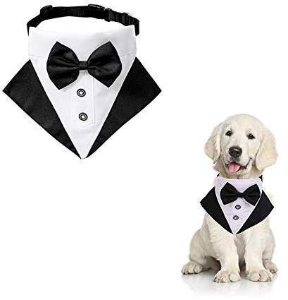 WANDIC Hund Smoking Bandana Halsband, 1 Stück Verstellbar Formale Hund Hochzeit Bandana Haustier Hochzeit Anzug Fliege Bandana mit D-Ring für Kleine Mittlere Hunde
