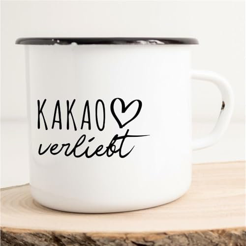 Huuraa Emaille Tasse Kakao Geschenk Kaffeebecher Vintage 300ml Kakao Geschenkidee