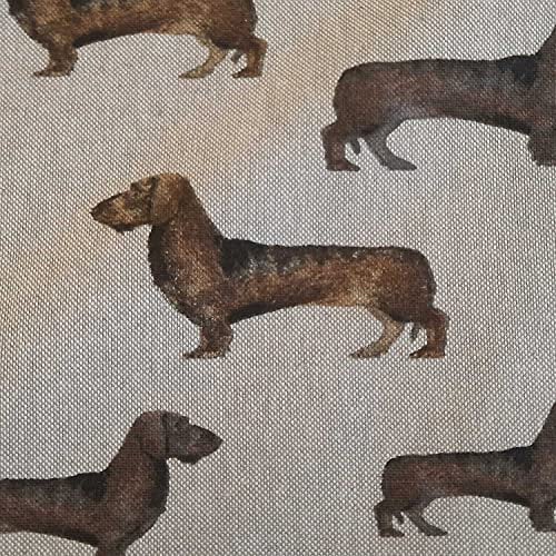 Stoff Meterware Baumwolle natur Dackel Hund Teckel Dachshund pflegeleicht Dekostoff Vorhangstoff Leinenoptik Meterpreis