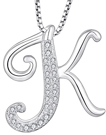 starchenie 925 Silber Buchstaben Halskette K Anhänger Initiale mit 3A Zirkonia für Damen Geburtstagsgeschenk
